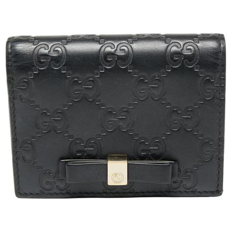 Gucci Black Guccissima Leather Bow Card Case 